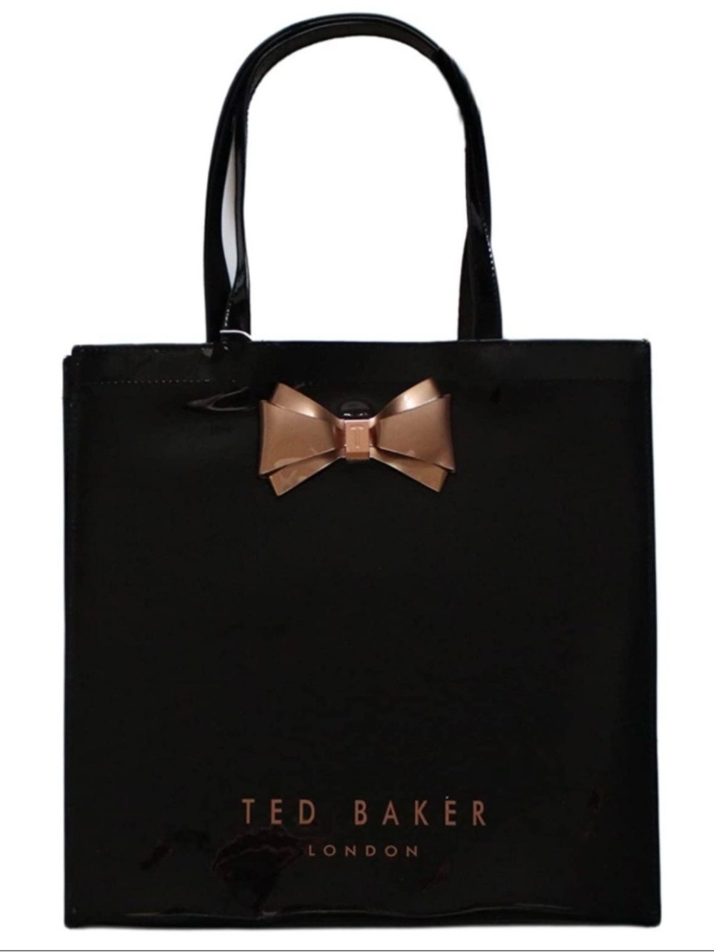 Ted Baker Alacon Black Patent Tote with Rose Gold Bow